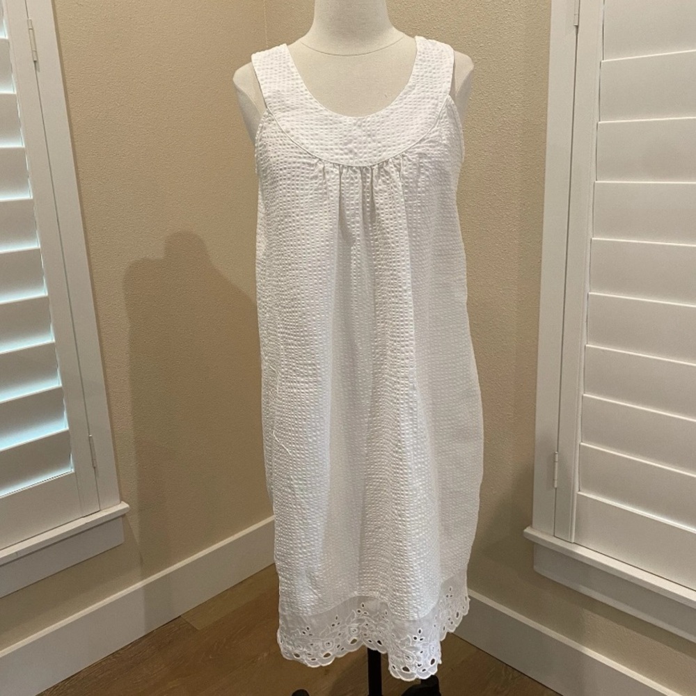 David Nieper England Nightdress Cotton White Waffle  Eyelet Trim Pajama Small